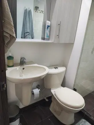 a bathroom with a white toilet and a sink at Apto 2 zona rosa sector la 70 estadio in Medellín