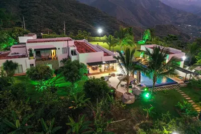 an aerial view of a house at night at Finca La Mediterránea en San Jerónimo in San Jerónimo