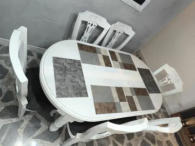 a white table with a geometric pattern on it at Hermoso Apto Cerca centro comercial Molinos in Medellín
