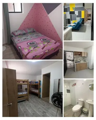 a collage of pictures of a bedroom with a bed at S21 COMODO APARTAMENTO EN LAURELES ESTADIo 2 HABT 2 BAÑOS in Medellín