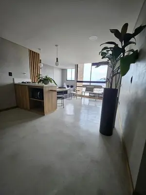 a living room with a potted plant on the floor at 2404 Luxurious apartment with Jacuzzi in Sabaneta