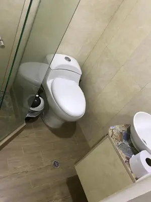 a bathroom with a white toilet and a shower at cozy Apartamento de 1alcoba los molinos CERCA a laurles in Medellín