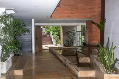 a hallway of a house with plants and a door at Apartment near Provence pool, gym, views and WiFi in Medellín