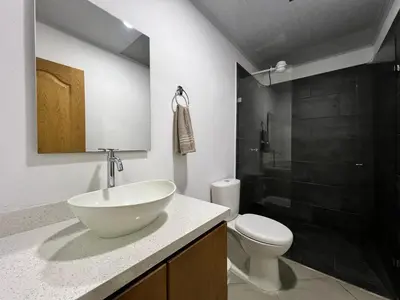 a bathroom with a sink and a toilet and a shower at Apartamento Carmelina-solo a dos cuadras del parque in Carmen de Viboral