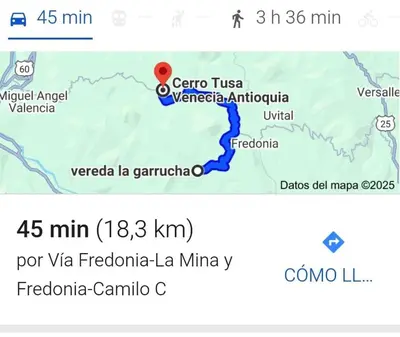 a screenshot of a map of the trekking route at Finca La Tabaiba in Fredonia