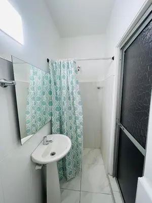 a bathroom with a sink and a shower at Grandma's House in Medellín