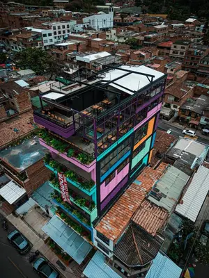 an overhead view of a building in a city at Live the Comuna 13 experience in Medellín INT 304 in Medellín