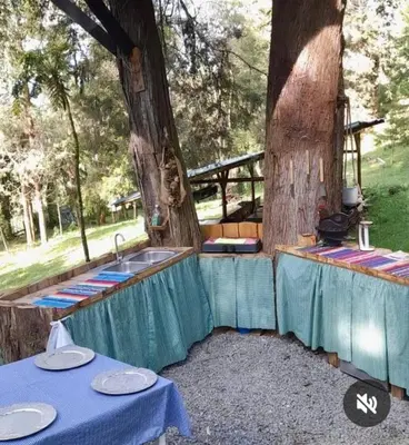 a table set up in a tree with a sink at Refugio en el Árbol in Guarne