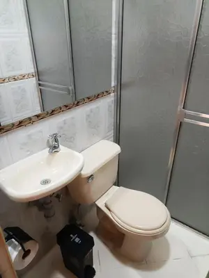 a bathroom with a toilet and a sink and a shower at Hotel Golden 70 in Medellín