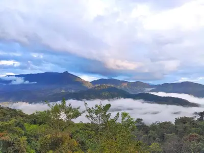 a view of a valley of clouds in the mountains at Casa Selva in San Carlos