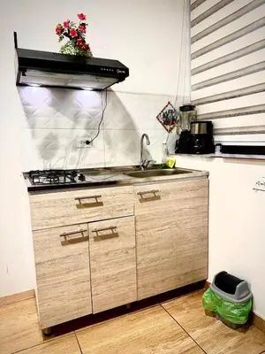 a kitchen with a sink and a stove at Ac Corner, at nice 5 floor fast wifi in Medellín
