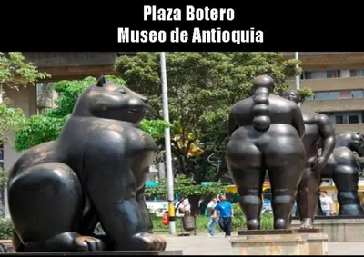 a group of statues of elephants in a city at Exclusive Group Accomodation in Medellín