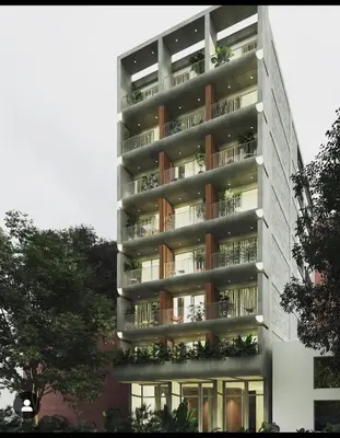an apartment building with balconies and plants on it at NEW Loft 38 mt in Laureles, AC, Internet, Jacuzzis, 1 Queen Bed & 1 sofabed in Medellín