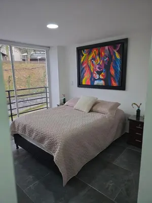 a bedroom with a bed with a painting on the wall at Vancouver 201 in Villamaría