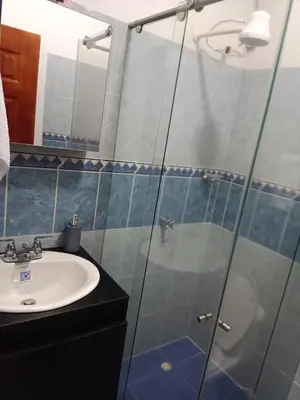 a bathroom with a sink and a shower at Apartaestudios Santa Ana in Ruiosucio