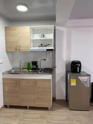 a small kitchen with a sink and a refrigerator at Apartaestudios Santa Ana in Ruiosucio