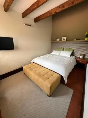 a bedroom with a large bed and a tv at Espectacular villa en llanogrande in Estación El Salto