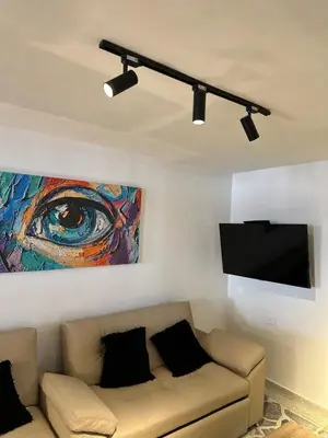 a living room with a couch and a painting at Modern House with Jacuzzi Stadium in Medellín