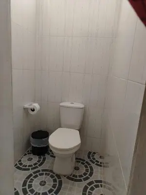 a bathroom with a toilet in a tiled room at Apartamento por noches en Doradal in Las Mercedes