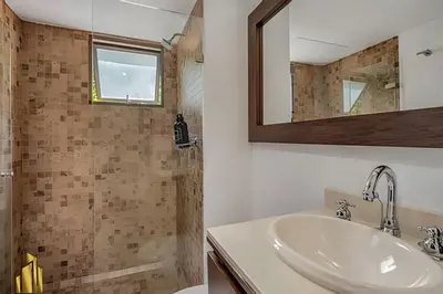 a bathroom with a sink and a shower at Ankara 401 - Modern and comfort Apt in Provenza in El Poblado