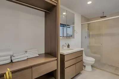 a bathroom with a sink and a toilet and a shower at Ankara 402 - Private bright apt/ Provenza in El Poblado
