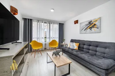 a living room with a couch and a tv at Ankara 702 - Sophisticated & clean apt in Provenza in El Poblado
