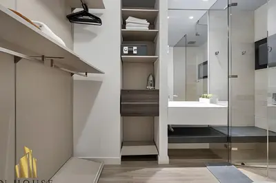 a bathroom with a sink and a glass shower at Energy 1603 - Modern Design & Prime Location/ AC in El Poblado