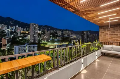 a balcony with a view of a city at Morph 1901 - Cozy Space with priv Balcony/BBQ in El Poblado