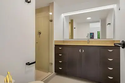 a bathroom with a sink and a mirror at San Angel 205-Familiar & Trendy apt near Provenza in El Poblado