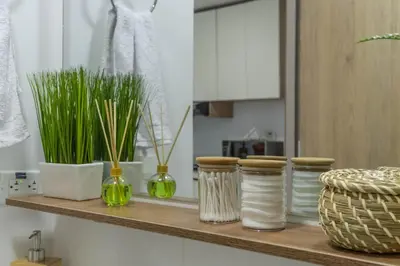 a shelf with vases and plants on it in a kitchen at Coffee Spring Studio Medellin in Medellín