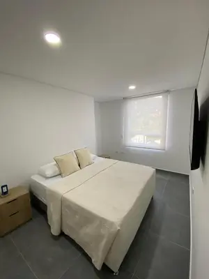a bedroom with a large bed and a window at calido y tranquilo apartamento in Sabaneta