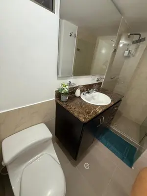 a bathroom with a white toilet and a sink at Mirador pueblito Paisa-Tipo loft in Medellín