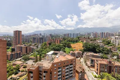 an aerial view of a city with tall buildings at Spacious 2H Modern in Envigado in Envigado