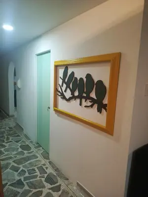 a picture of birds on a wall in a hallway at Casa Manila Medellin in Medellín