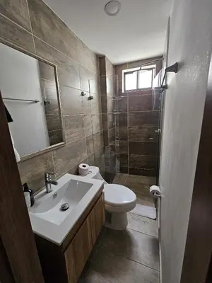 a bathroom with a sink and a toilet and a mirror at Apto Confortable en Zona Exclusiva de Laureles Medellín 401 Tranquilidad y cerca a todo in Medellín