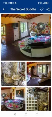 a collage of pictures of a room with a bed at Artsy lush villa with jungle garden in the city in La Estrella