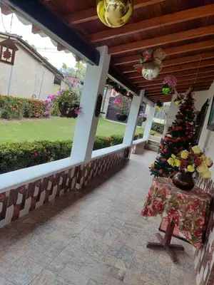 a christmas tree on the porch of a house at Casa Finca La Magdalena Pool and Warm Climate in Sopetran