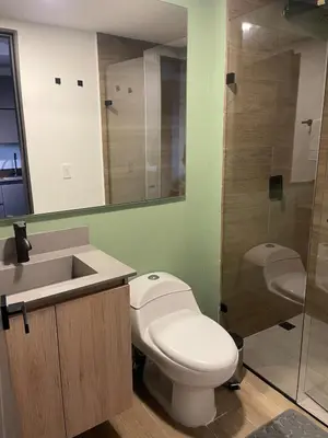 a bathroom with a toilet and a sink and a shower at Apartment with a balcony El Tesoro in Medellín