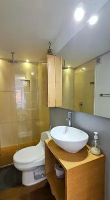 a bathroom with a white sink and a toilet at Exclusive penthouse in Provenza in Medellín