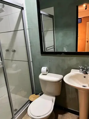 a bathroom with a toilet and a sink and a mirror at Hotel Natural Medellin in Medellín