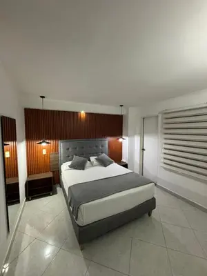 a bedroom with a large bed in a room at Hotel Santorini la 70 in Medellín