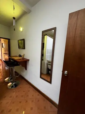 a bathroom with a mirror and a counter and a sink at Apartamento Hayalón in Betania