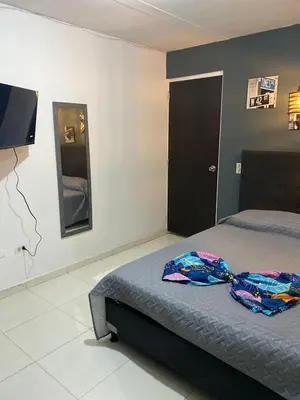 a bedroom with a bed and a flat screen tv at COMODOS APARTAMENTOS EN LA MEJOR ZONA DE MEDELLIN LAURELES ESTADiO in Medellín