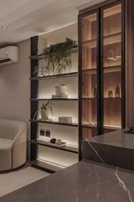a room with a shelf with items on it at Modern & Elegant Loft in El Poblado 217 in Medellín