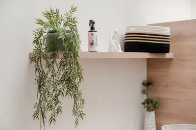 a wooden shelf with two plants on it at Apartamento en Rionegro, Cerca al aeropuerto JMC in Rionegro