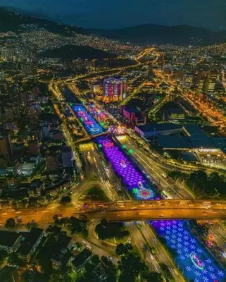 an overhead view of a city at night at Apartamento balcón laureles estadio ED Milagros in Medellín