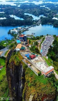 an aerial view of a town on the side of a mountain at Apartamento balcón laureles estadio ED Milagros in Medellín