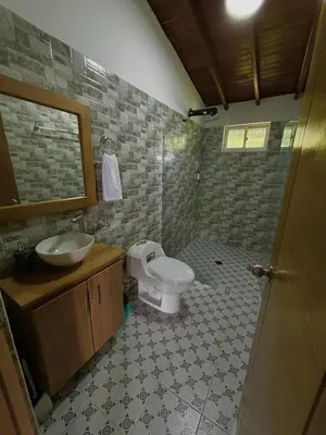 a bathroom with a sink and a toilet in it at Finca El Encanto Guatapé in Guatapé