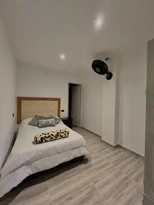 a bedroom with a large bed and a ceiling fan at Casa N-26 Mira in Sopetran
