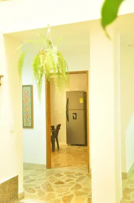 a hallway with a door and a potted plant at live Medellín desde un Apartamento Céntrico y Cómodo in Medellín
